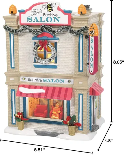 Vista 3 de Department 56 Snow Village Bea's Beehive Salon Lit Building, 8.03 pulgadas, multicolor