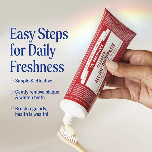 Vista 5 de Dr. Bronner’s Pasta de dientes todo en uno – Canela, 5 onzas, paquete de 3 – Pasta de dientes sin flúor para adultos, sin SLS, 70% de ingredientes