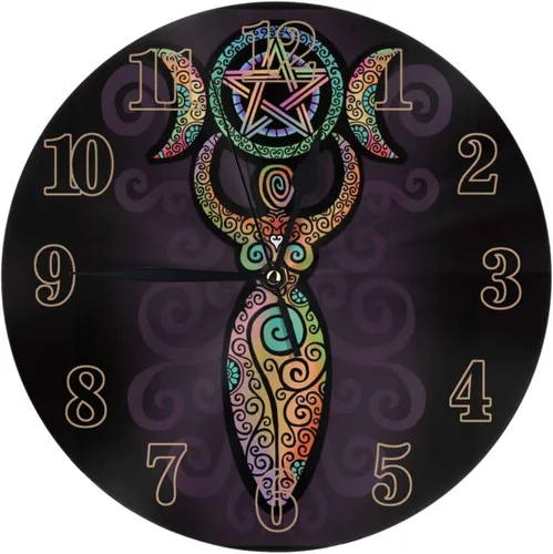 Reloj de pared redondo decorativo Wicca Wicca Triple Moon Gaia, silencioso, sin tictac, funciona con pilas para el hogar, cocina, sala de estar,