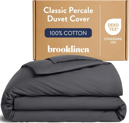 Vista 9 de Brooklinen Funda de edredón de percal de lujo, 100% algodón, fresca, nítida, lazos de esquina extralargos, cierre de botones, suave y transpirable