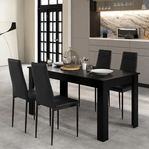Vista 2 de Giantex Juego de mesa de comedor para 4-6, mesa de cocina rectangular moderna con 4 sillas de comedor de cuero de PVC, juego de comedor que ahorra