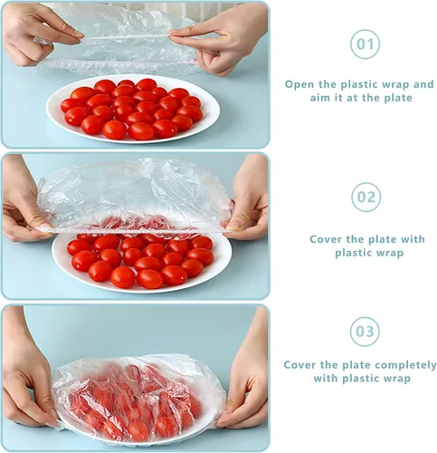 Vista 3 de 200 bolsas de conservación de alimentos para conservar alimentos elásticos sellan cubiertas ajustables para tazones, para comida sobrante