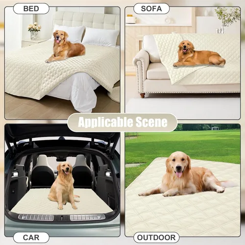 Vista 7 de Smiry Funda impermeable para cama de mascota, suave y lavable, para muebles, cama, sofá, reversible, a cuadros (30 x 53 pulgadas, color beige/beige)