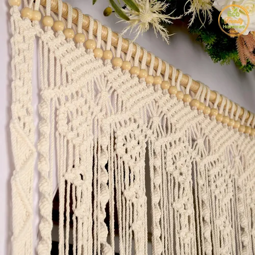 Vista 6 de Cortinas de macramé bohemias, cortinas con cuentas para puertas, macramé para colgar en la pared, cortina de puerta de cuentas, fondo bohemio