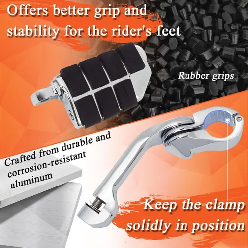 Vista 4 de FOVPLUE Estriberas de carretera de 1.25 pulgadas, clavijas ajustables en ángulo largo con soportes para Harley Touring Street Glide Electra Glide