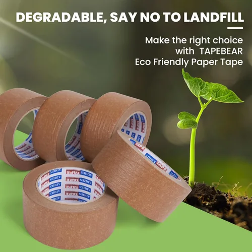 Vista 3 de Adhes - Cinta de embalaje de papel marrón biodegradable, 3 rollos de 2 pulgadas x 50 yardas, cinta de embalaje compostable y sin plástico, adhesivo