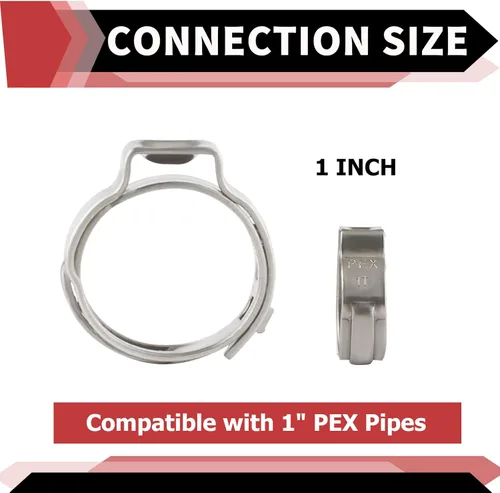 Vista 2 de EFIELD - Anillos de abrazadera Pex de acero inoxidable de 1 pulgada para tubos/tuberías Pex (paquete de 10) (CLAMP013)