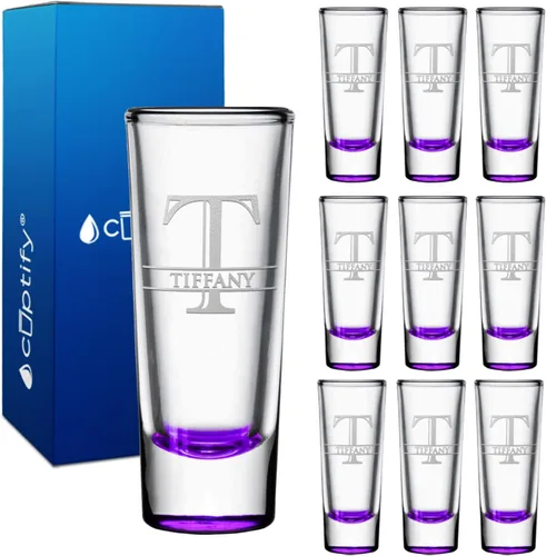 Vista 58 de Vaso de chupito personalizado con fondo negro personalizado de 2 oz, vasos de chupito cordiales con inicial y nombre en script dividido