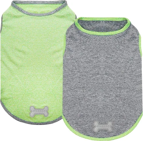 Vista 10 de KYEESE Paquete de 2 camisas para perro, protección solar, de secado rápido, suaves, elásticas para mascotas con etiqueta reflectante, camiseta sin