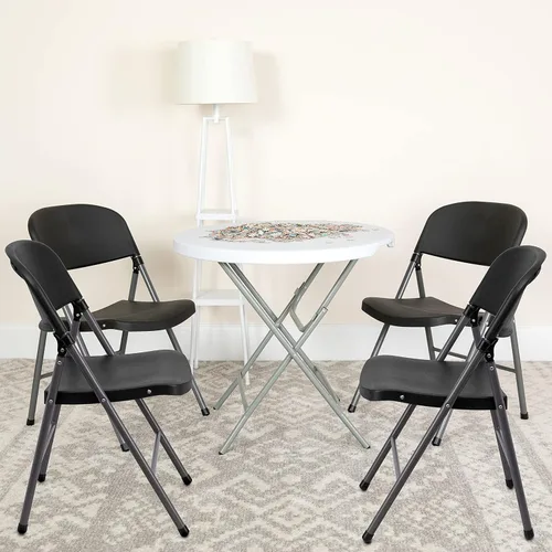 Vista 4 de Flash Furniture HERCULES Series - Silla plegable de plástico negro con marco de carbón y capacidad de 330 libras
