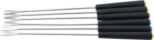 Vista 2 de Crapyt Juego de 6 tenedores de fondue para asar, mango de plástico de acero inoxidable, resistente al calor, fruta de malvavisco para fuente