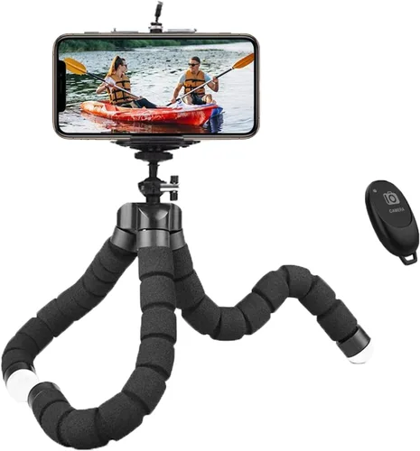 Mini trípode, trípode de esponja con soporte para teléfono, soporte flexible con control remoto inalámbrico y abrazadera para teléfono inteligente,