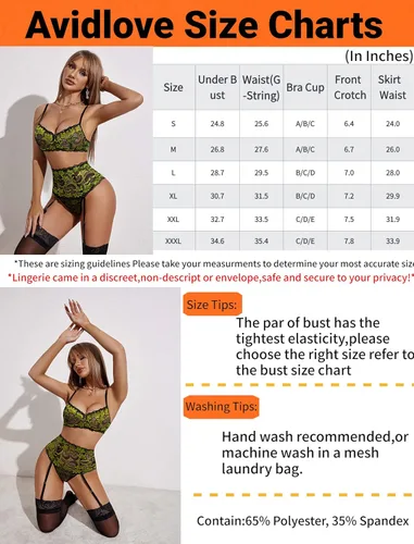 Vista 6 de Avidlove - Conjunto de lencería para mujer de cintura alta, lencería con cinturón, lencería