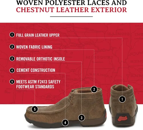 Vista 4 de Justin Cappie - Botas de Trabajo con Punta de Acero para Hombres - Botas Chukka de Cuero de Grano Completo con Puntera Moc con Suela Resistente al