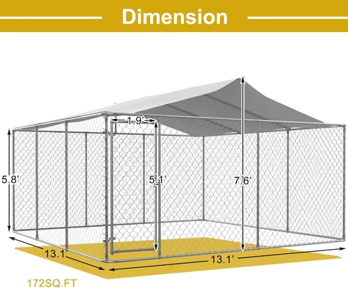 Vista 6 de IchbinGo Perrera grande para perros al aire libre, jaula resistente de acero galvanizado para perros con cubierta impermeable resistente a los rayos