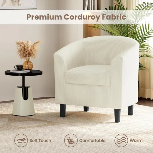 Vista 6 de Yaheetech Juego de 2 sillas tipo barril de pana, tapizadas, sillones redondos, sillas de espera con cojín suave para sala de estar, dormitorio, sala