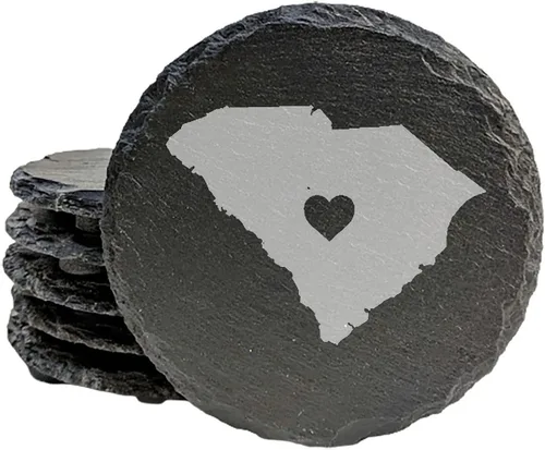 Vista 21 de Rustic Slate Coasters Set of 4 - South Carolina Design with Flower for Holidays, Birthdays, Housewarming - 4" Round or Square - Made in Oregon, USA