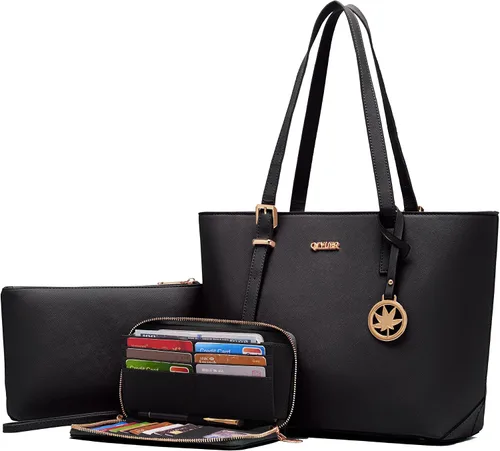Monederos para mujer, conjuntos de cartera, bolsas de hombro, asa superior, bolsa de trabajo, con cartera a juego, 3 piezas