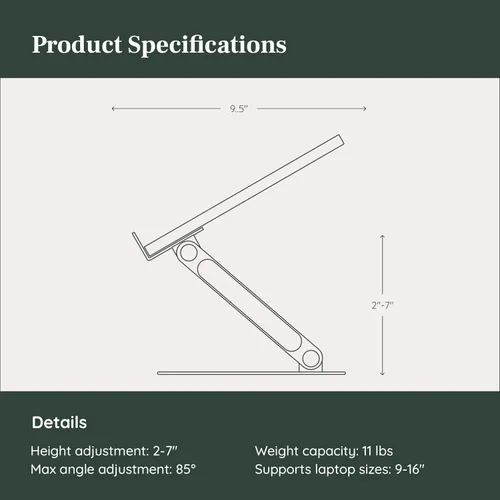 Vista 6 de Branch Soporte ajustable para laptop, elevador portátil de madera para portátil con altura y ángulo personalizables, plegable, agarres de silicona