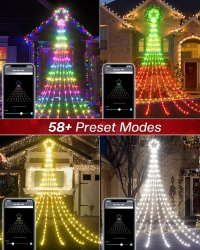 Vista 3 de Decoraciones de Navidad inteligentes para exteriores de 12 pies con control remoto de aplicación, luces LED inteligentes RGB de Navidad con modos