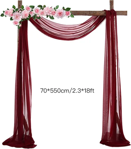 Vista 6 de Firlar Cortinas de arco de boda, cortina de telón de fondo transparente rosa de 18 pies, cortina de tela de gasa transparente, paneles drapeados