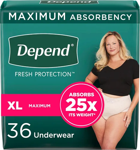 Vista 25 de Depend Fresh Protection - Pañales para adultos, ropa interior para incontinencia y fugas de vejiga posparto para mujer, desechables, máximo