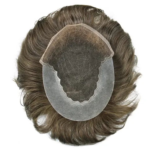 Vista 99 de Toupee - Sistemas de reemplazo de cabello para hombre, encaje frontal suizo, nudo blanqueado, pieza de cabello humano natural