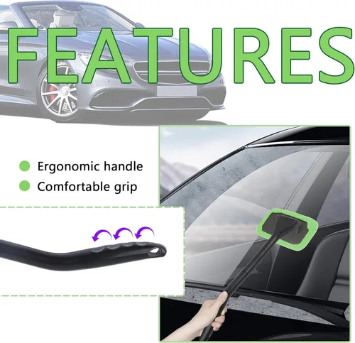 Vista 4 de Kit de herramienta limpiador de ventanas de coche OFBAND, limpiador de parabrisas de microfibra para interior con 4 piezas de cubierta de tela suave