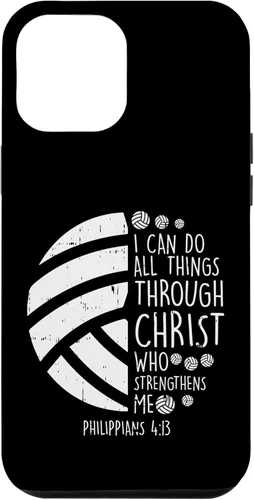 Vista 26 de Funda de regalo para iPhone 17 con versículo bíblico de Dios Jesús con texto en inglés "Volleyball i can do th