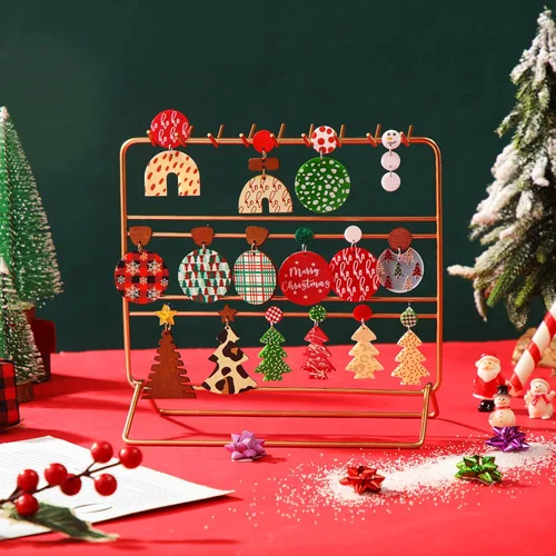 Vista 6 de Huquary 16 pares de pendientes de Navidad de madera, aretes de Navidad de acrílico, lindos aretes de Navidad, Acrílico, Sin gemas.