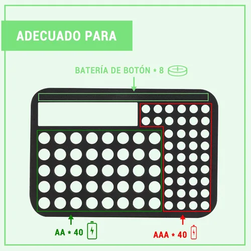 Vista 3 de Organizador de batería con probador, 88 ranuras para pilas de botón AAA AA 88 ranuras (negro-verde)
