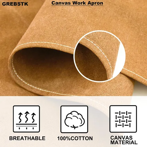Vista 8 de GREBSTK Delantal de trabajo de lona Delantal de herramientas ajustable con espalda cruzada para carpintería, jardinería