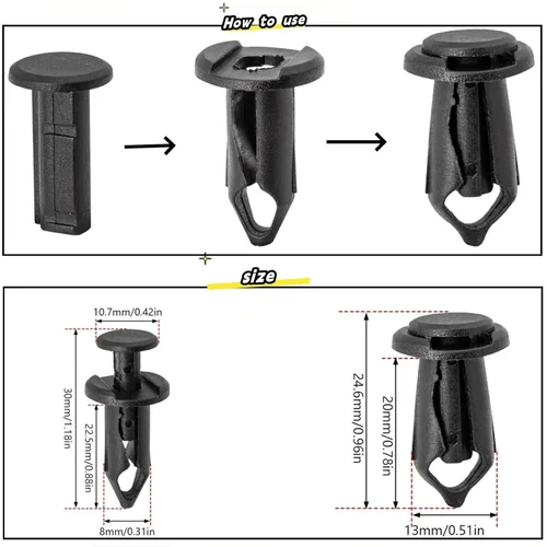 Vista 3 de 70 piezas de pernos de cuerpo de protección contra salpicaduras para motor, parachoques guardabarros, retenedor de empuje, clips de remache, nailon