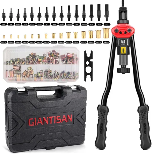 Vista 10 de GIANTISAN Kit de herramientas de tuerca de remache, kit de herramientas de tuerca remachadora de 16 pulgadas con 12 mandriles métricos y SAE, kit