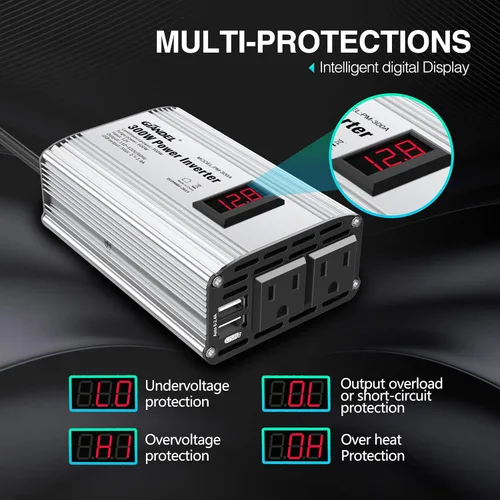 Vista 3 de Inversor de corriente de 300 W DC 12 V a 110 V AC inversor de coche con adaptador de coche USB dual 4.8A con pantalla LED