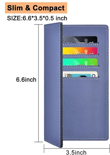Vista 4 de Fundas negras para chequeras personales duplicadas, de cuero auténtico, para chequeras y carteras para mujeres y hombres, Gris azul, Classic