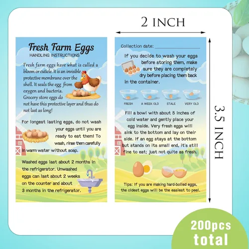 Vista 2 de Kisston 200 Piezas Tarjetas de Instrucciones de Manejo de Huevos de Granja Frescos 2 x 3.5'' Sello de Cartón de Huevos de Navidad Tarjetas