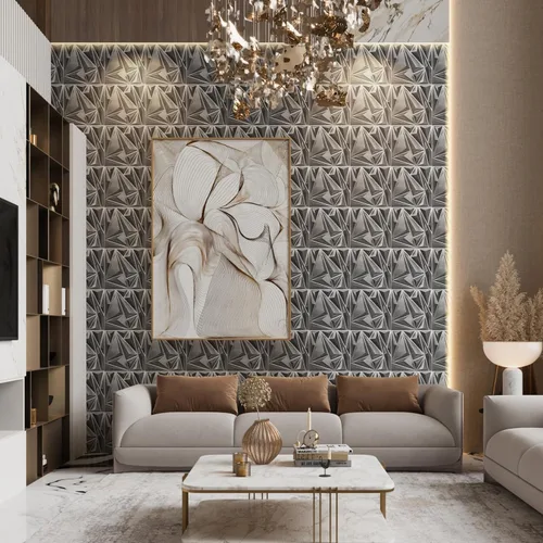 Vista 2 de STICKGOO Paneles de pared 3D, paquete de 33 paneles de pared con diseño de rayo y diamante para decoración de pared interior, paneles de pared