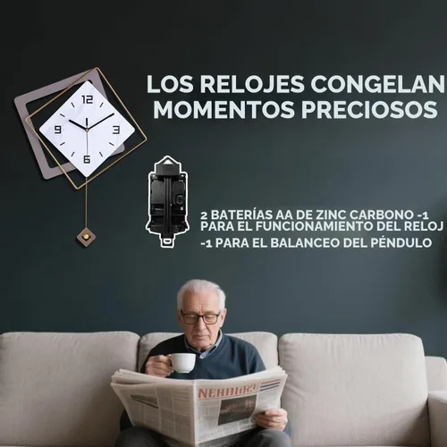 Vista 4 de Reloj de pared con péndulo, silencioso de calidad de cuarzo operado con batería, relojes de pared grandes modernos para decoración de sala de estar
