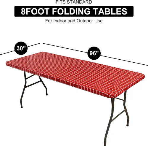 Vista 322 de Mantel rectangular, manteles de plástico elásticos ajustables con parte trasera de franela para mesas de 4 pies, manteles de vinilo impermeables
