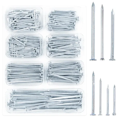 Kit de clavos de ferretería de 400 piezas, clavos para colgar cuadros, galvanizados, clavos pequeños para colgar cuadros, surtido de 7 tamaños para