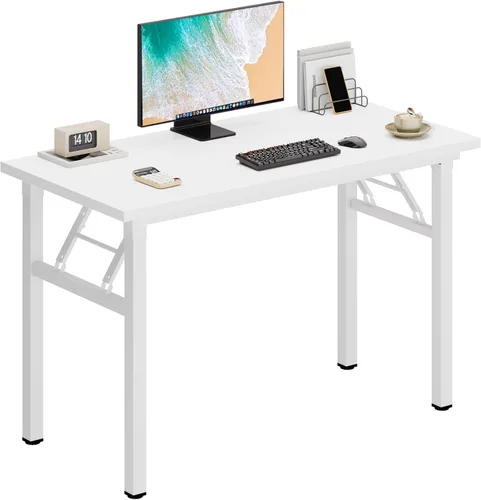 Vista 9 de DlandHome Escritorio plegable pequeño de 31.5 pulgadas, escritorio de computadora para oficina en casa, mesa plegable para espacios pequeños,