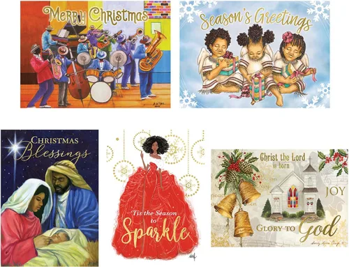 Vista 24 de African American Expressions - Juego de tarjetas navideñas en relieve en caja - Diseños de temporada inspiradores - Juego de 15 (5x7) tarjetas