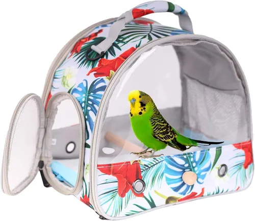 Vista 10 de Mochila de viaje para pájaros con soporte de madera, bolsa pequeña a mediana para llevar loro, periquito, conure, cacatúa