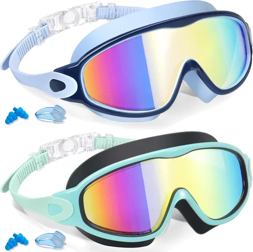 Keary - Paquete de 2 gafas de natación para niños de 3 a 15 años, protección ultravioleta, antivaho, para piscina, agua, para niños, niñas, jóvenes