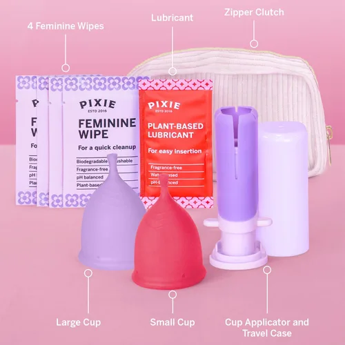 Vista 3 de Copa menstrual de Pixie, copa de silicona auténtica, más cómoda y con un mejor vástago de eliminación, alternativa orgánica de los tampones