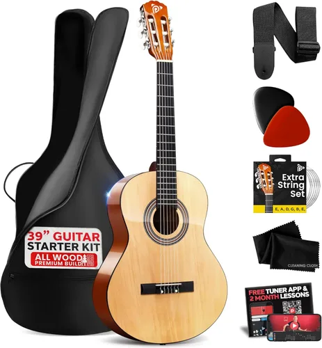 Vista 8 de Pyle Beginner Acoustic Guitar Kit, 4/4 Full Size All Wood Instrument with Full Accessory Kit, Picks, Shoulder Strap, Carry Case, Cleaning Cloth