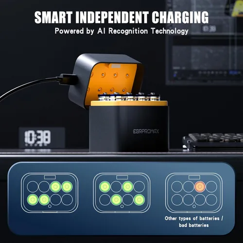 Vista 8 de Baterías AA recargables de litio, paquete de 12 con cargador, carga rápida de 2.5 horas, 1.5 V de alta potencia de 3600 mWh, baterías recargables AA