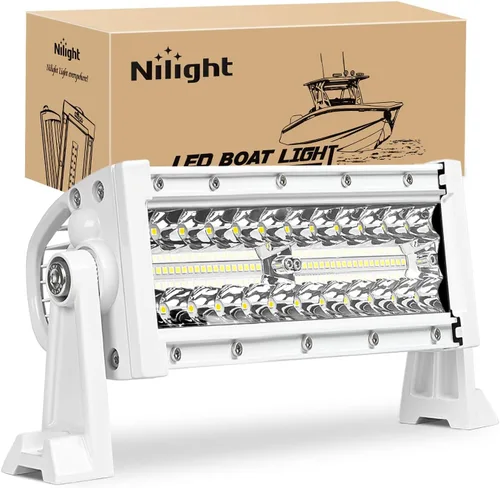 Nilight Barra de luz LED marina para navegación, luz combinada de punto y inundación, 9.5 pulgadas, blanca, para pontón, cubierta de barco, muelle,