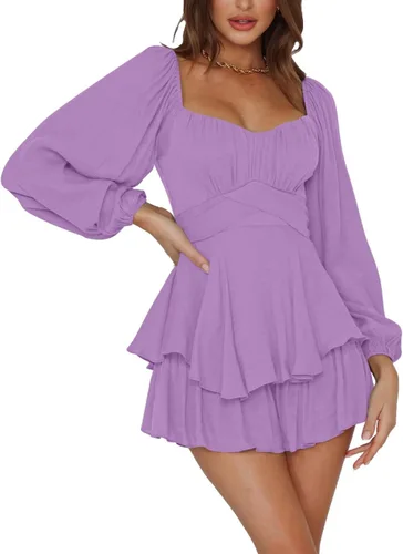 Vista 4 de LYANER - Enterizo con volados de manga larga estilo farol y con lazo, para mujer, rómper corto